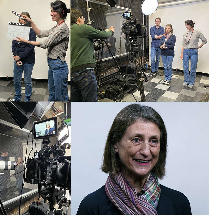 Eliane Karsaklian, Clinical Professor in the Department of Marketing, filmed micro-lesson videos at The Studio. The lower right image is from the finished product.